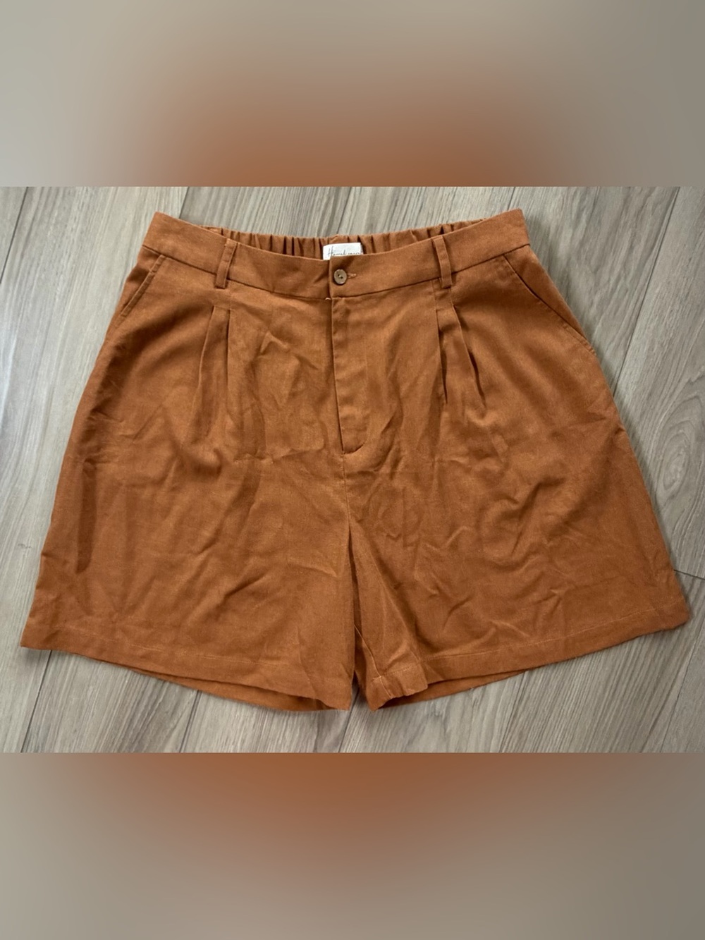 Hannah Canvas Handmade 100% Linen Relaxed Fit Stretch Waist XL Rust Caramel